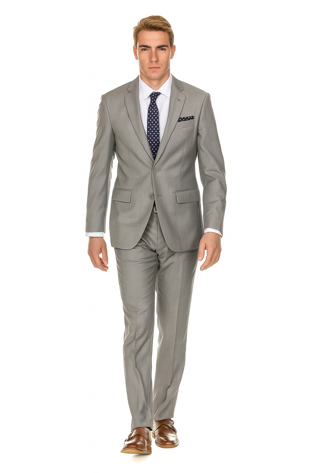 Mens 2 Button Modern Fit Suit Light Grey