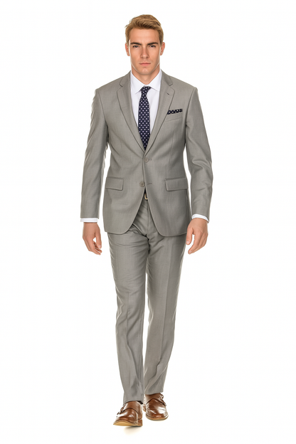 Mens 2 Button Modern Fit Suit Light Grey