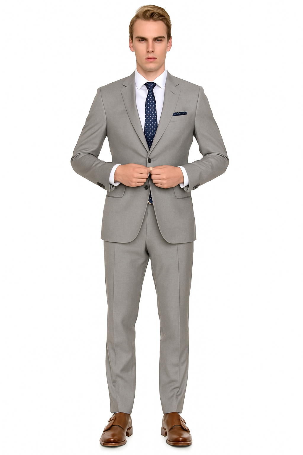 Mens 2 Button Modern Fit Suit Light Grey