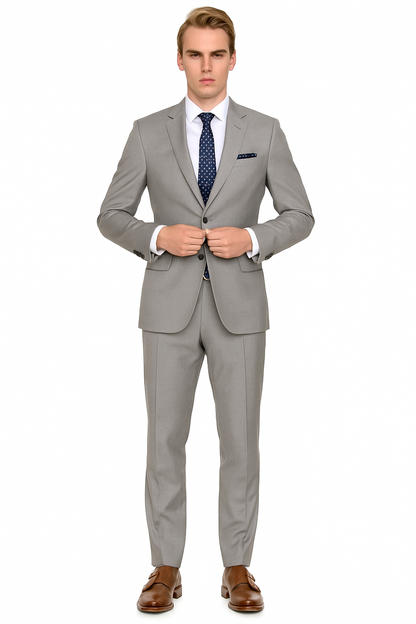 Mens 2 Button Modern Fit Suit Light Grey
