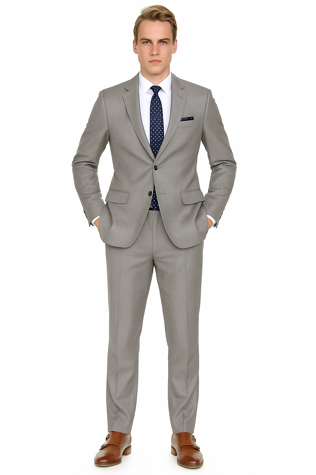 Mens 2 Button Modern Fit Suit Light Grey
