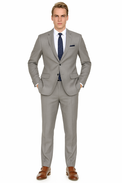 Mens 2 Button Modern Fit Suit Light Grey