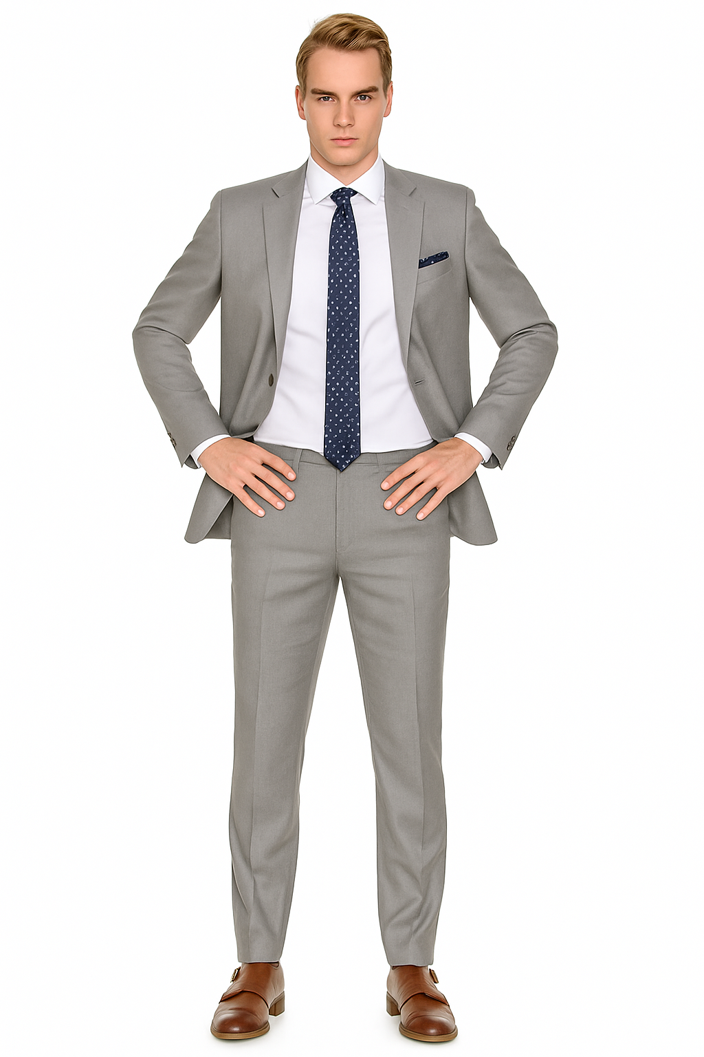 Mens 2 Button Modern Fit Suit Light Grey