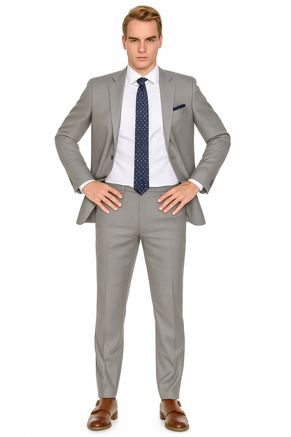 Mens 2 Button Modern Fit Suit Light Grey