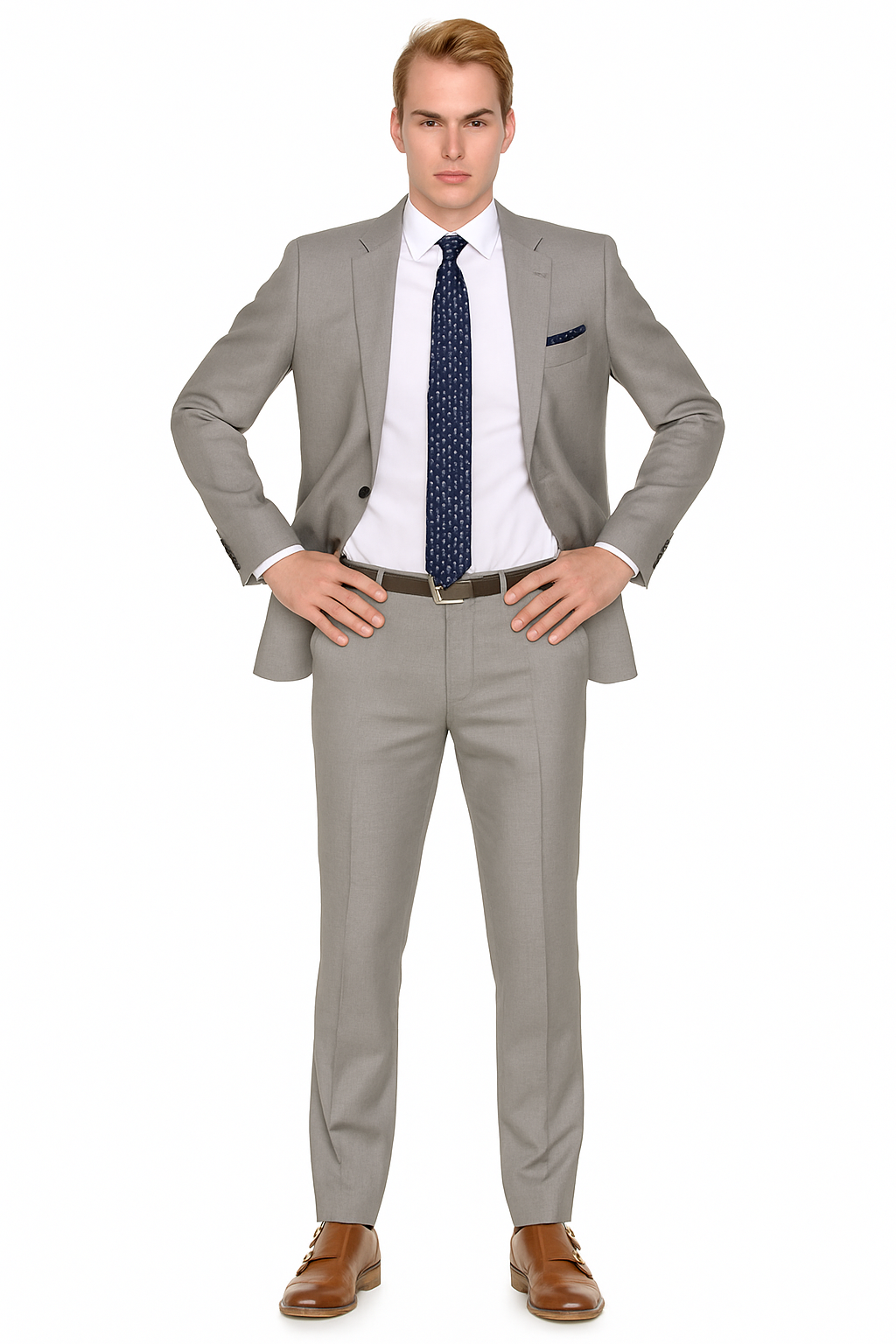 Mens 2 Button Modern Fit Suit Light Grey