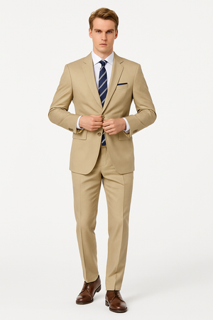 Mens 2 Button Modern Fit Suit Tan