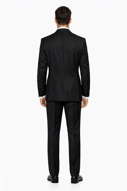 Mens 2 Button Modern Fit Vested Wool Tuxedo in Black