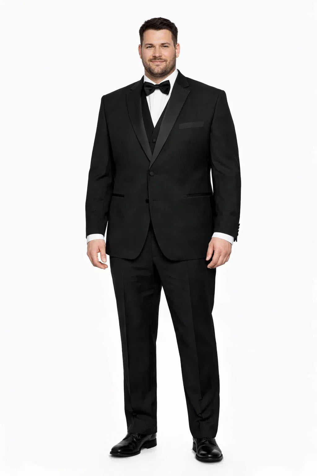 Mens 2 Button Modern Fit Vested Wool Tuxedo in Black