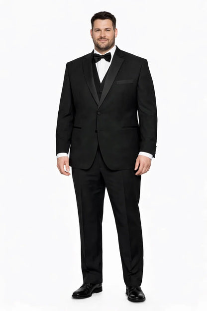Mens 2 Button Modern Fit Vested Wool Tuxedo in Black