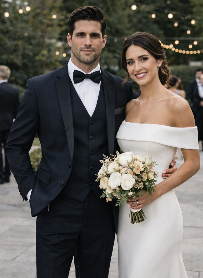 Mens 2 Button Modern Fit Vested Wool Tuxedo in Navy Blue - Mens Slim Fitted Tuxedo