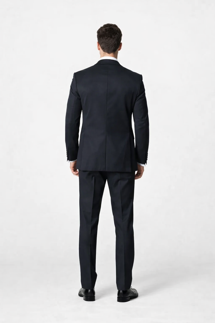 Mens 2 Button Modern Fit Vested Wool Tuxedo in Navy Blue - Mens Slim Fitted Tuxedo