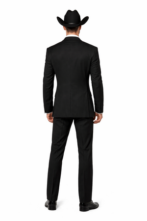 Mens 2 Button Notch Lapel Cowboy Tuxedo in Black