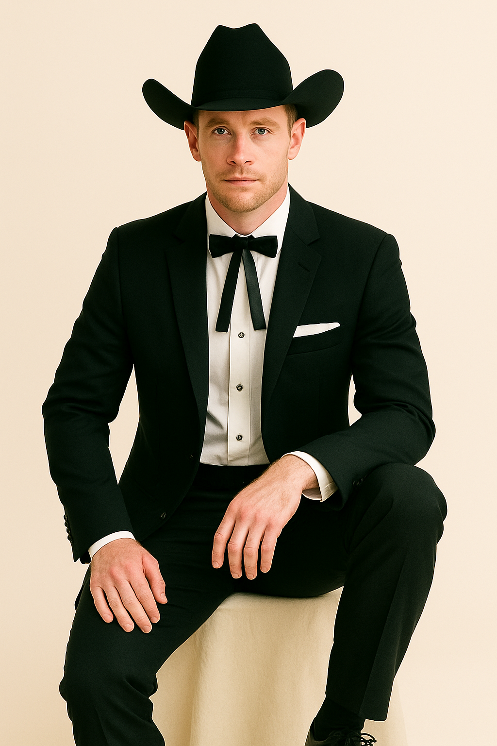 Mens 2 Button Notch Lapel Cowboy Tuxedo in Black