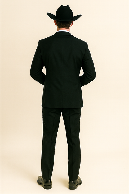 Mens 2 Button Notch Lapel Cowboy Tuxedo in Black