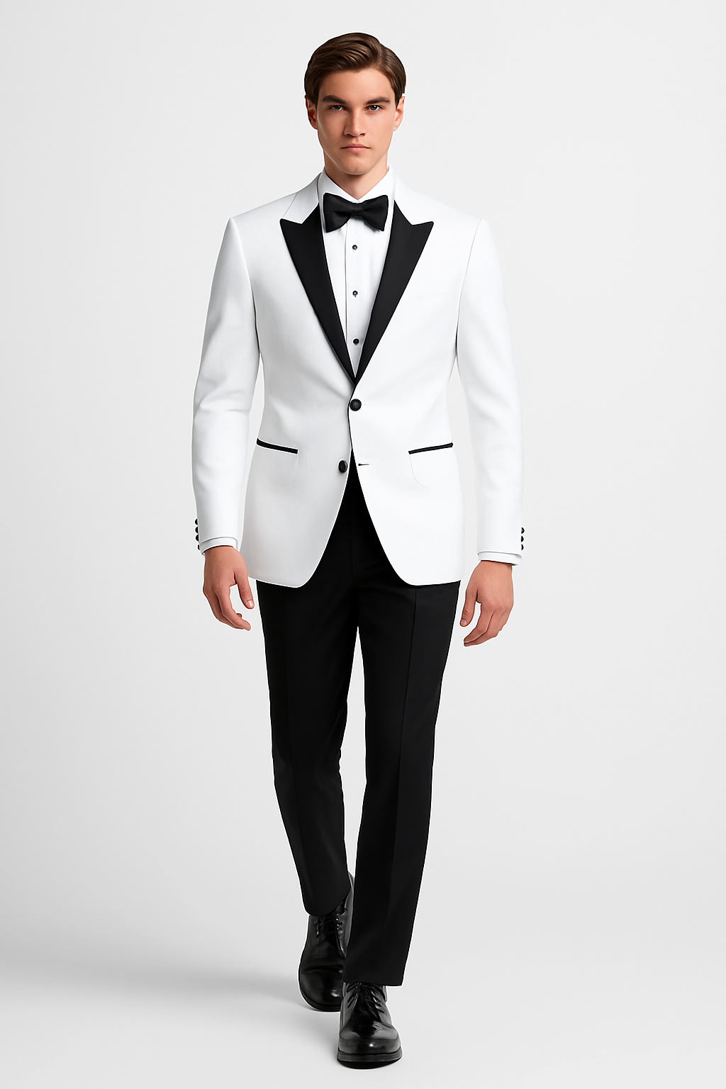Mens 2 Button Shawl/Peak Hybrid Sharkskin Tuxedo in White