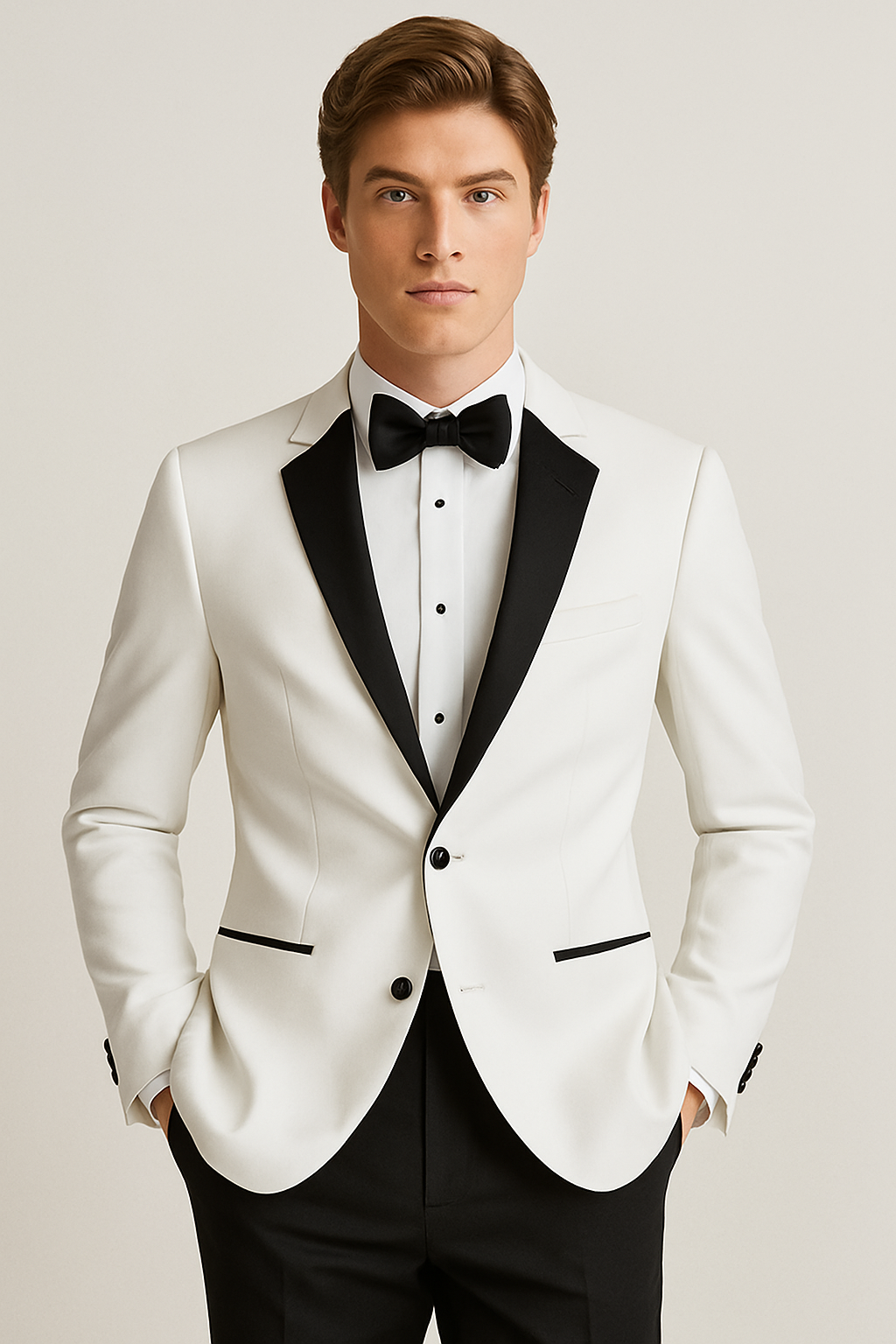 Mens 2 Button Shawl/Peak Hybrid Sharkskin Tuxedo in White