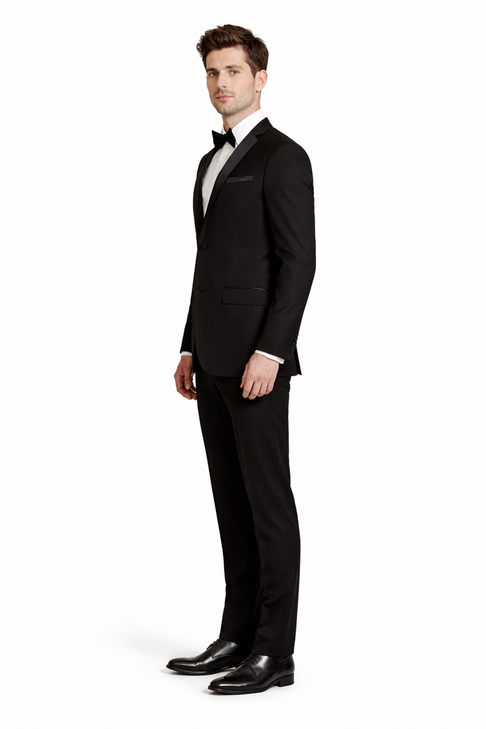 Mens 2 Button Slim Fit Notch Tuxedo in Black - Mens Slim Fitted Tuxedo
