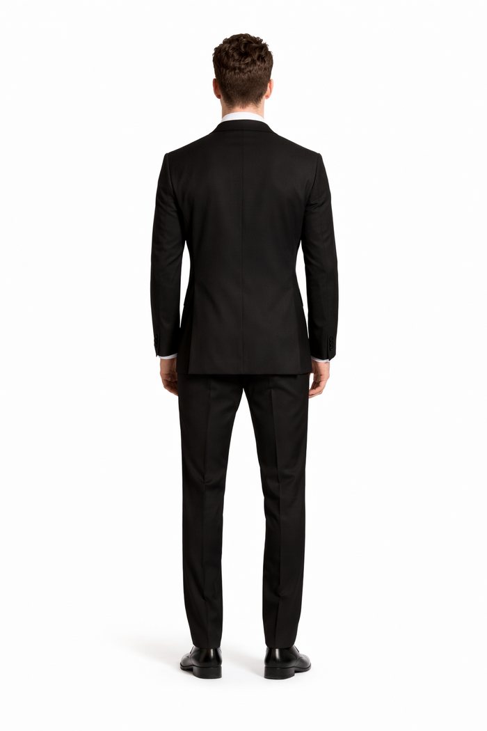 Mens 2 Button Slim Fit Notch Tuxedo in Black - Mens Slim Fitted Tuxedo