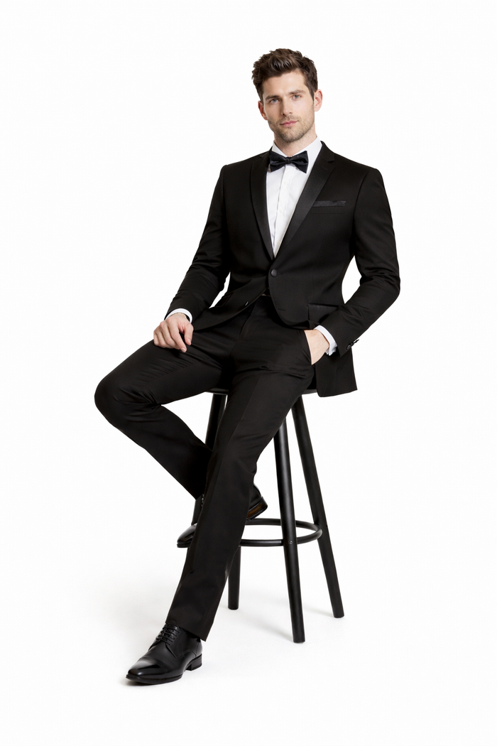 Mens 2 Button Slim Fit Notch Tuxedo in Black - Mens Slim Fitted Tuxedo