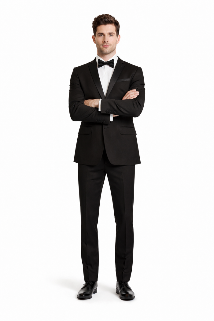 Mens 2 Button Slim Fit Notch Tuxedo in Black - Mens Slim Fitted Tuxedo