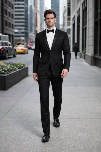 Mens 2 Button Slim Fit Notch Tuxedo in Black - Mens Slim Fitted Tuxedo