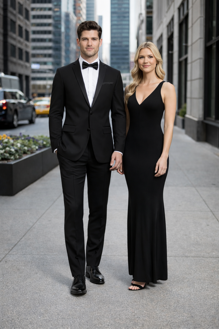 Mens 2 Button Slim Fit Notch Tuxedo in Black - Mens Slim Fitted Tuxedo