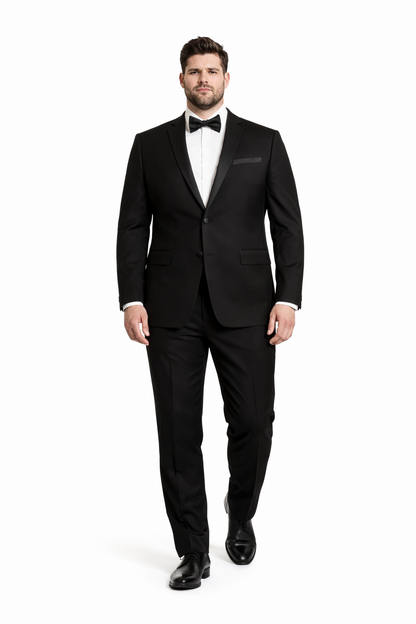 Mens 2 Button Slim Fit Notch Tuxedo in Black - Mens Slim Fitted Tuxedo