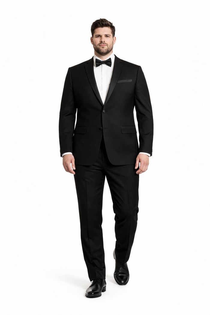 Mens 2 Button Slim Fit Notch Tuxedo in Black - Mens Slim Fitted Tuxedo