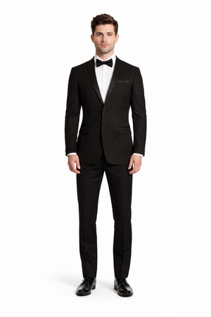 Mens 2 Button Slim Fit Notch Tuxedo in Black - Mens Slim Fitted Tuxedo