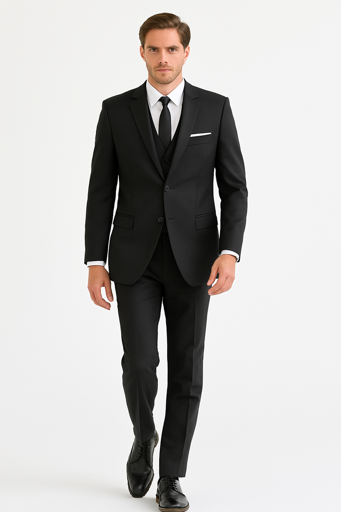 Mens Vested 2 Button Slim Fit Wool Black - Mens Slim Fitted