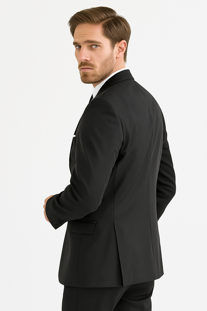 Mens Vested 2 Button Slim Fit Wool Black Tuxedo - Mens Slim Fitted Tuxedo