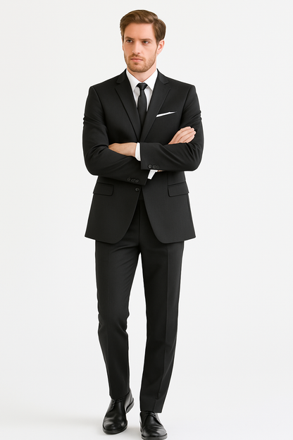 Mens Vested 2 Button Slim Fit Wool Black Tuxedo - Mens Slim Fitted Tuxedo