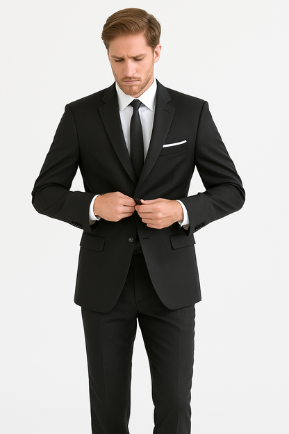 Mens Vested 2 Button Slim Fit Wool Black Tuxedo - Mens Slim Fitted Tuxedo