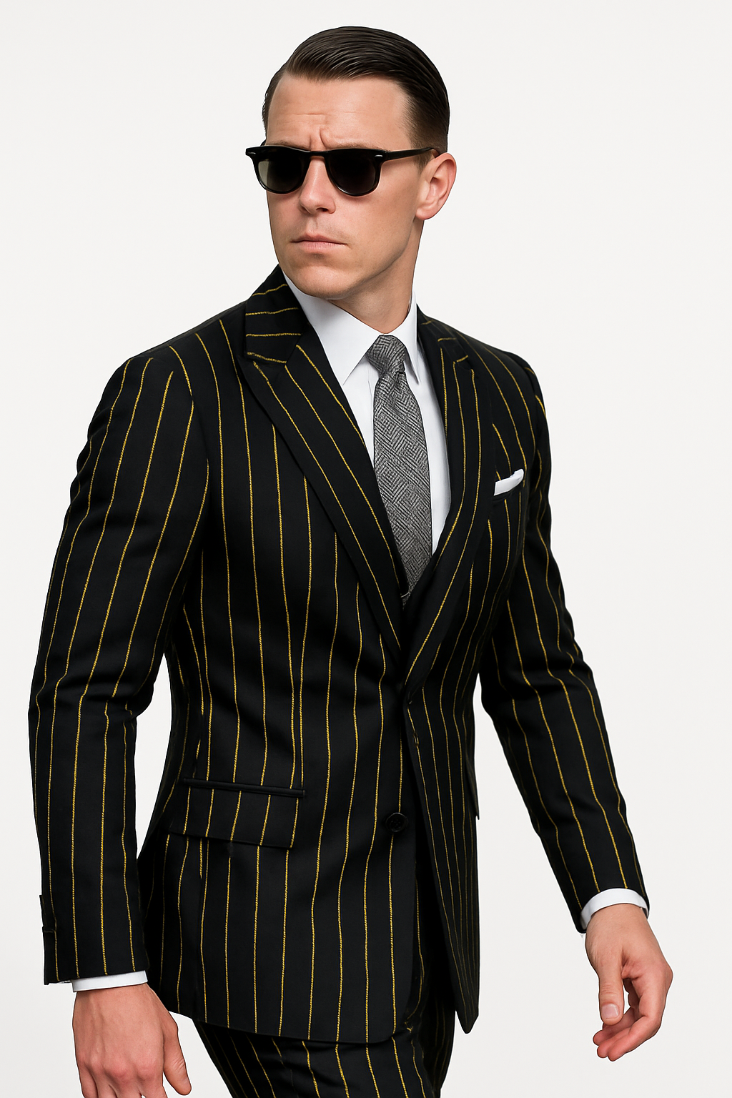 Mens 2 Button Vested 3 Piece Gangster Bold Pinstripe Suit in Burgundy