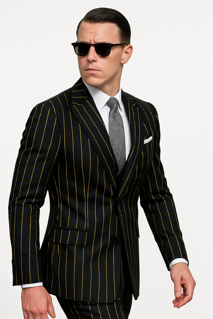 Mens 2 Button Vested 3 Piece Gangster Bold Pinstripe Suit in Burgundy