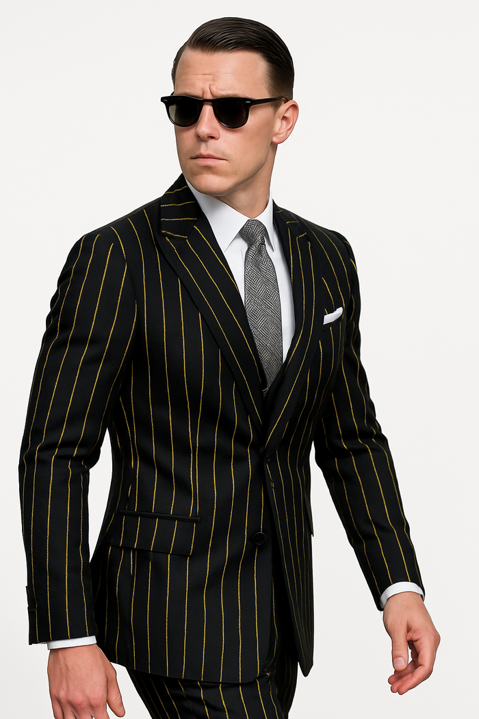 Mens 2 Button Vested 3 Piece Gangster Bold Pinstripe Suit in Burgundy