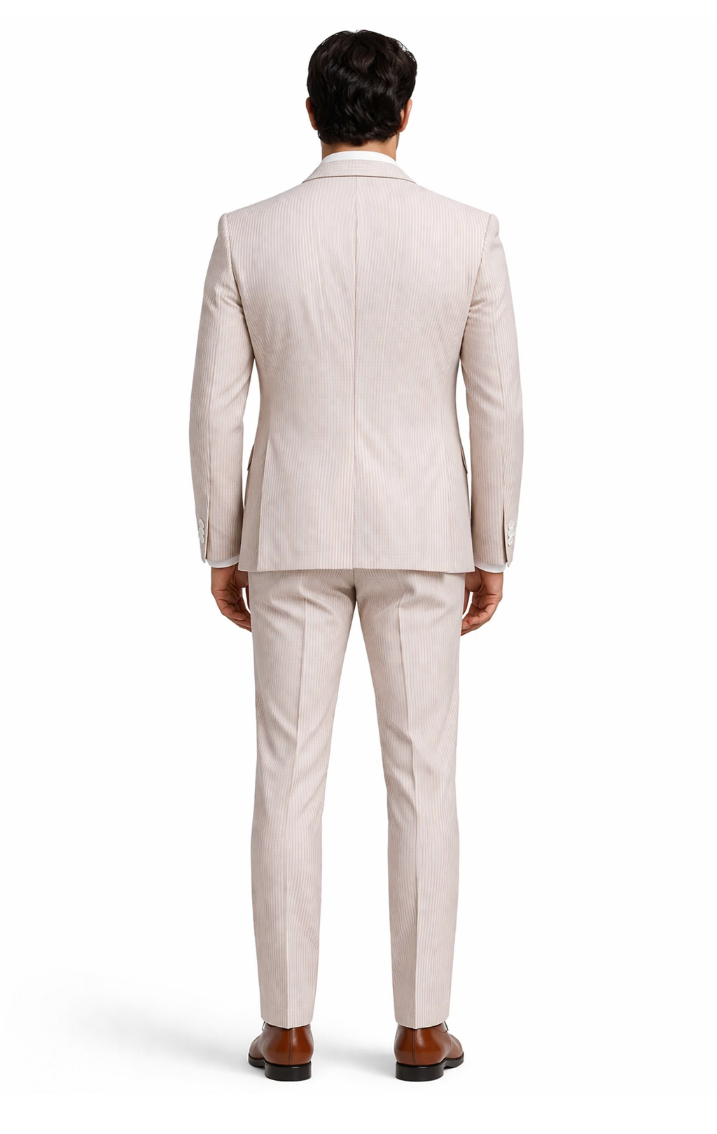 Mens 2 Button Jacket + Pants Summer Seersucker Suit in Tan