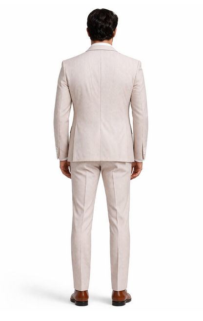 Mens 2 Button Jacket + Pants Summer Seersucker Suit in Tan