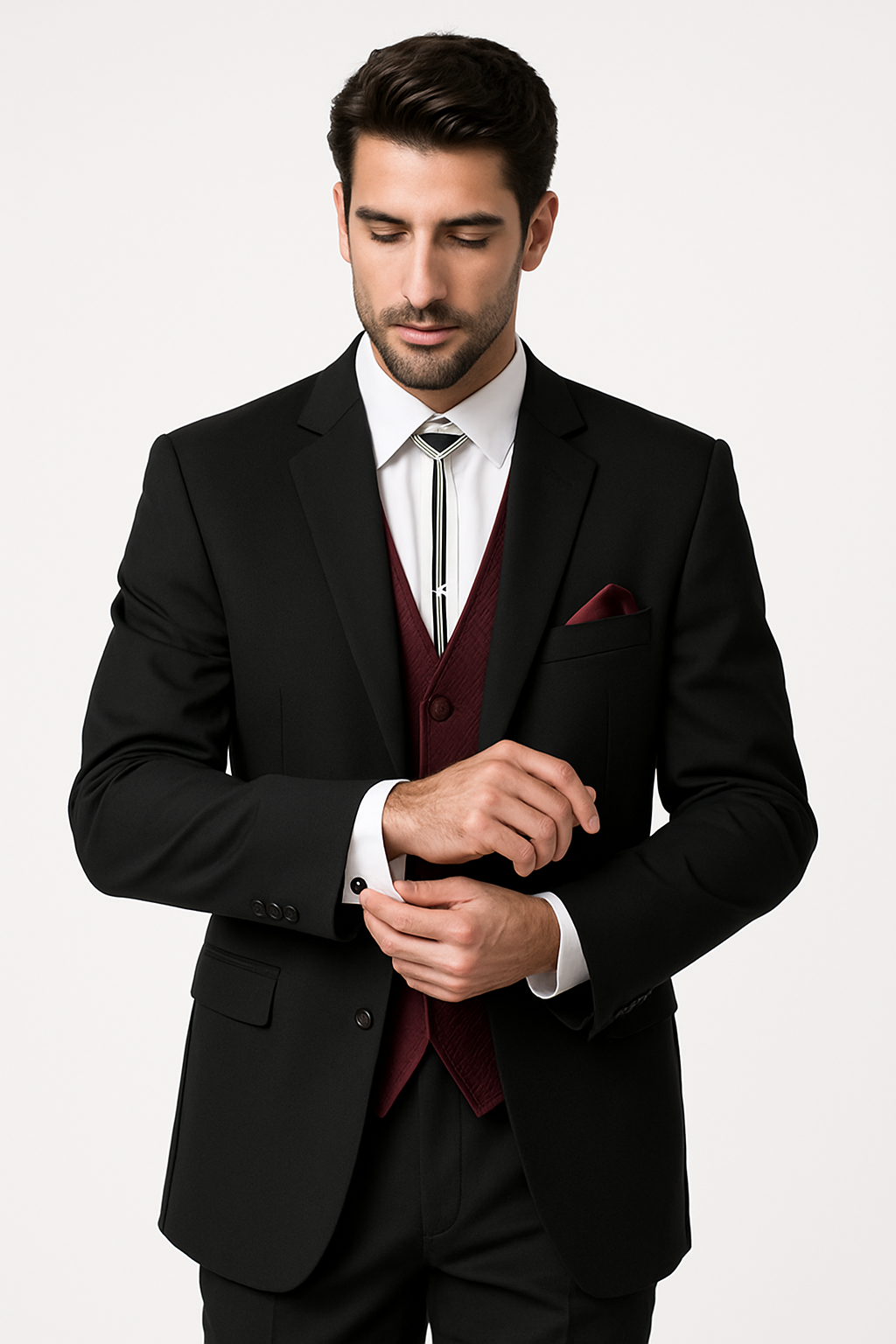 Mens 2 Button Western Cowboy Tuxedo in Black - No Steen Lapel