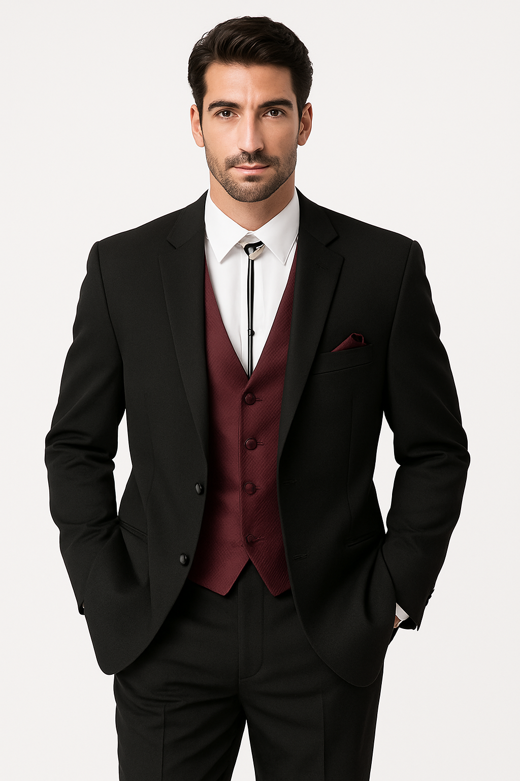 Mens 2 Button Western Cowboy Tuxedo in Black - No Steen Lapel