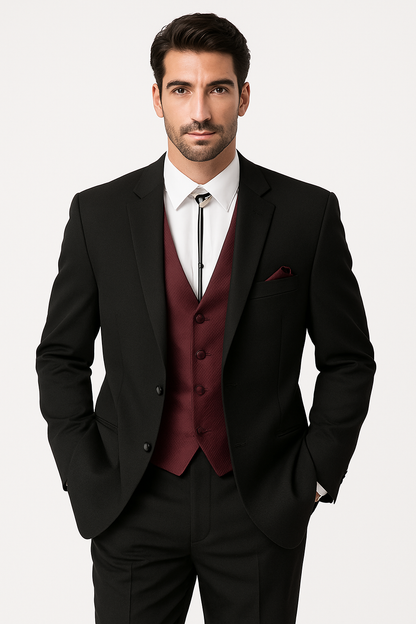 Mens 2 Button Western Cowboy Tuxedo in Black - No Steen Lapel