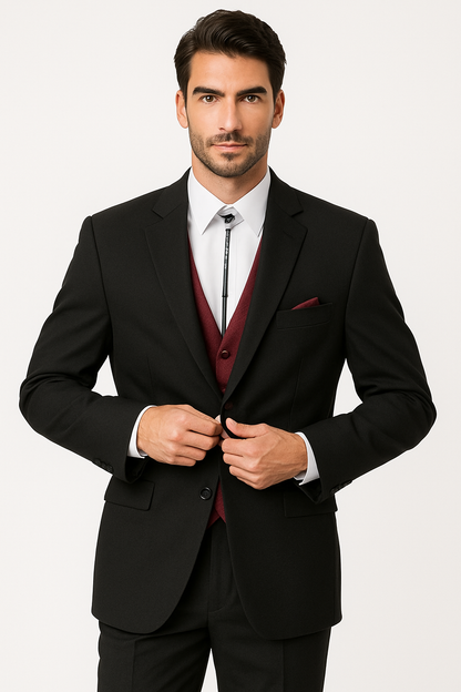 Mens 2 Button Western Cowboy Tuxedo in Black - No Steen Lapel