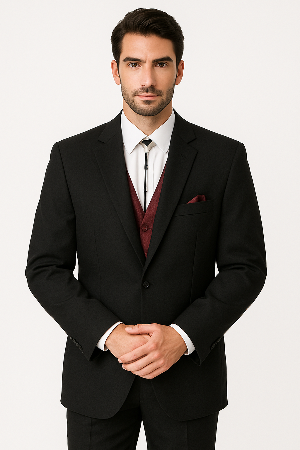 Mens 2 Button Western Cowboy Tuxedo in Black - No Steen Lapel