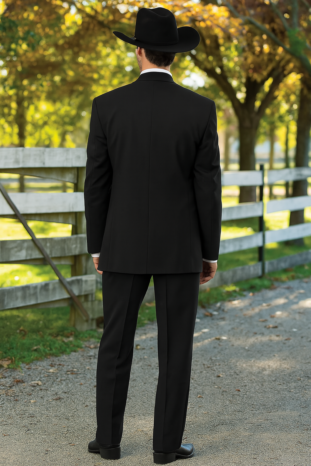 Mens 2 Button Western Cowboy Tuxedo in Black - No Steen Lapel