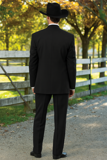 Mens 2 Button Western Cowboy Tuxedo in Black - No Steen Lapel