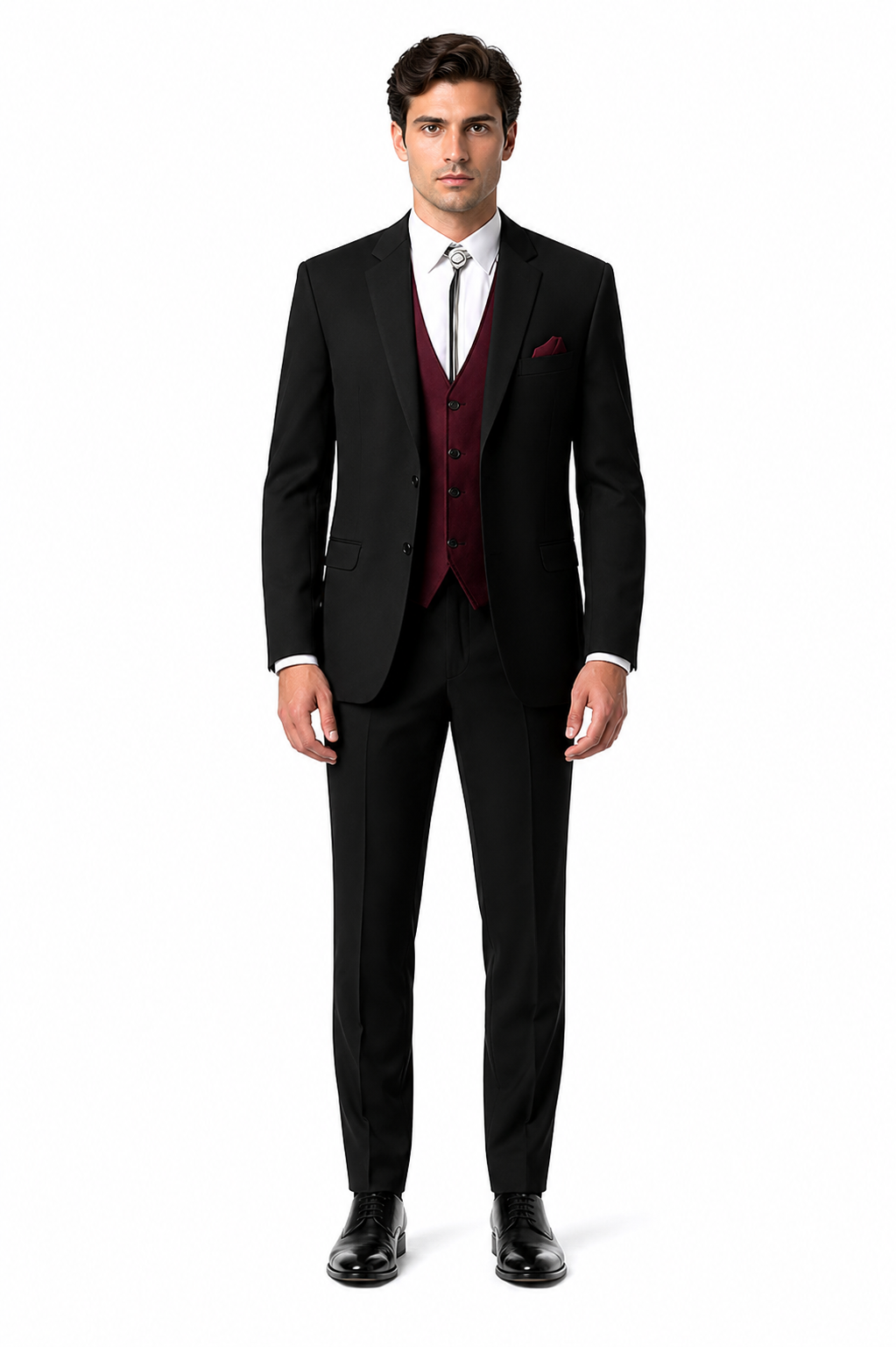 Mens 2 Button Western Cowboy Tuxedo in Black - No Steen Lapel