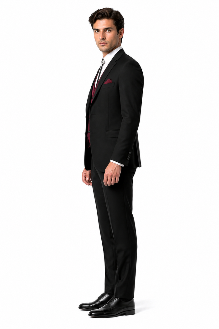 Mens 2 Button Western Cowboy Tuxedo in Black - No Steen Lapel