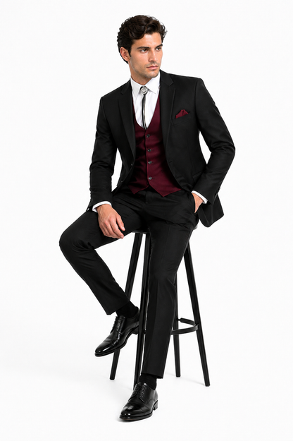 Mens 2 Button Western Cowboy Tuxedo in Black - No Steen Lapel