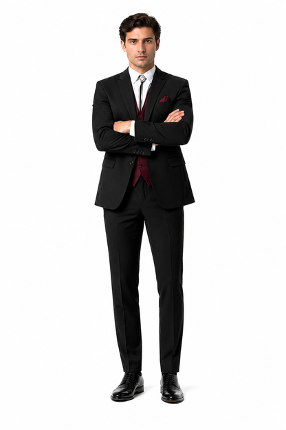 Mens 2 Button Western Cowboy Tuxedo in Black - No Steen Lapel