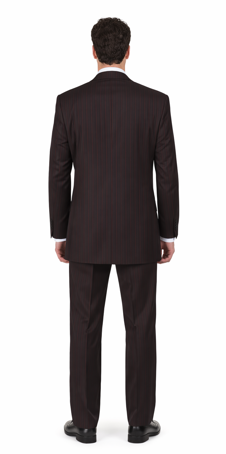 Mens 3 Button Peak Lapel Bold Pinstripe Gangster Suit in Black & Red